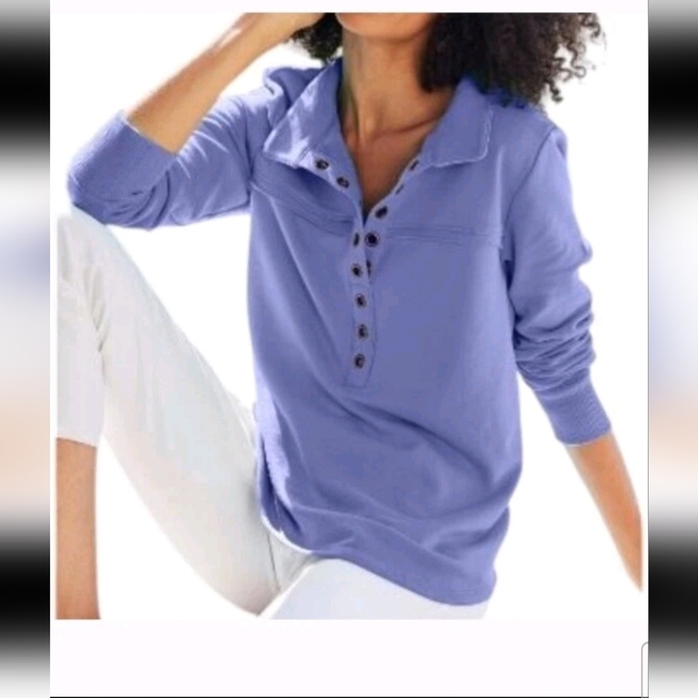 Soft Surroundings Womens Purple Neera French Terry Tunic Casual Sweatshirt M